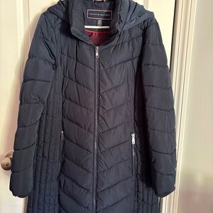 Tommy Hilfiger Hooded Navy Puffer Jacket, Knee Length, Large